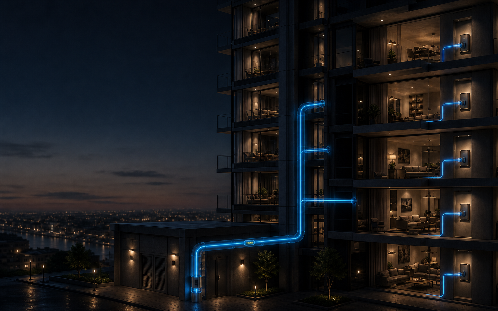 The Altline network connecting a fulfillment module to apartments inside a building